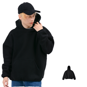 Sudadera con capucha de algodón negra lisa bordada para hombre, estilo urbano, de gran gramaje, de fabricantes, esencial de corte oversize, con diseño de araña - Product Image 3