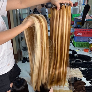 Artículo más vendido Trama 100% Virgen humana Remy Extensiones de cabello liso Rubio Resaltar colores - Product Image 4