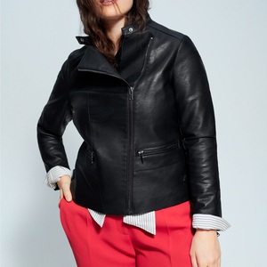 Chaqueta de Cuero Acolchada de Piel de Oveja para Mujer, Estilo Moderno, Corte Entallado, Cremallera Impermeable, Tejido de Punto, Uso Diario en Invierno - Product Image 4