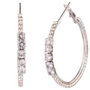Indian CZ Jewellery Hoop <b>Earring</b> Rhinestone Crystal Indian Manufacture Bridal WeddingJewellery Dangle <b>Earring</b> Set, <b>Silver</b> - Product Image 3