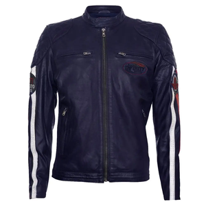 Veste de moto en cuir d'hiver de haute qualité à la mode pour hommes Veste en cuir finie brodée pour hommes - Product Image 2