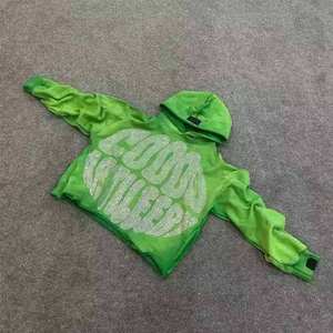 Clothing Manufacturers Heavy Weight Rhinestone Thermal Hoodie Street-wear Custom Logo Unisex Over-size Rhinestone hoodies women - Product Image 5