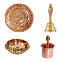 Ensemble de Pooja en acier inoxydable massif indien, design moderne, fait main, cloche décorative en laiton, finition dorée, couvercle anti-corrosion, pour cadeaux
