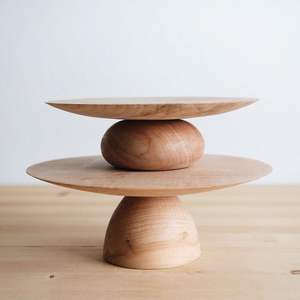 Ensemble de trois supports à gâteaux en bois d'acacia véritable, présentoir à gâteaux en bois, plateau à gâteaux en bois, fournitures de mariage - Product Image 4