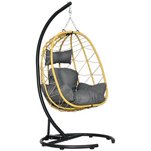 Outsunny Chaise suspendue et pliante avec coussins, en acier et rotin PE, 102x102x195 cm, gris noir et beige - Product Image 1