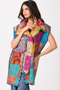 Reversible Silk Kantha Chaleco Chaquetas Abrigo Como Mujeres Y Niñas Use Ropa De Oficina - Product Image 5