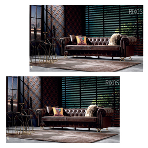 Juego de sofá de cuero Chesterfield de estilo moderno de lujo, gran oferta, 1 + 2 + 3 plazas, botón desgastado, cama cuadrada, tapicería competitiva - Product Image 4