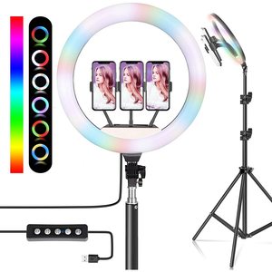 14 \ "RGB regolabile LED anello luce treppiede da scrivania 3 porta telefono compatibilità universale per tutti i modelli di telefono per lo Streaming Live - Product Image 1