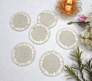 Dessous de verre en nacre classique fabriqué à la main avec des motifs d'incrustation de coquillages artistiques - Product Image 2