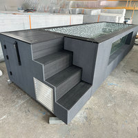 Piscine de jardin de luxe, mosaïque, carreaux de piscine, fenêtre en verre, bois, fibre de verre, petite piscine hors sol, conteneur