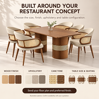 Meubles d'hôtellerie sur mesure, ensemble table et chaises de café, mobilier commercial pour restauration rapide, chaises de salle à manger en bois massif et en rotin pour restaurant