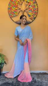 Georgette Séquence Broderie Travail Impression Numérique Blouse Pièce Prêt-à-porter Sari Indien pour Dames Prix de Gros Pas Cher pour - Product Image 2