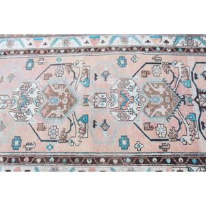 Vintage Rug, 3.3x9.8 ft Runner Rug, <b>Brown</b> Floral <b>Wool</b> Turkish Rug - Product Image 5