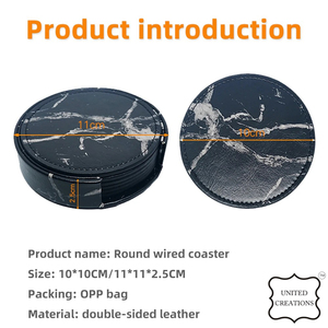 Posavasos de cerámica de la mejor calidad, portavasos redondo para bebidas de té personalizado con cuero de calidad de mármol cosido - Product Image 5