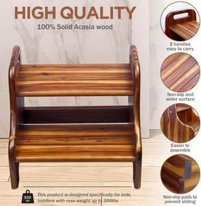 Tabouret en acacia naturel à 2 marches pour enfants et adultes pour canapé-lit et toilette Produit de bain et pot - Product Image 6