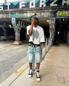 Top Selling Jorts <b>Men's</b> Denim Shorts Mid-<b>Waist</b> Baggy Style Washed <b>Jeans</b> Shorts Rhinestone shorts for <b>men</b> 2025 - Product Image 6