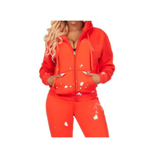 Logo personnalisé couleur hiver femmes 2 pièces écologique réversible grande fille tenues ensemble culture fermeture éclair à capuche veste Flare pantalon - Product Image 1