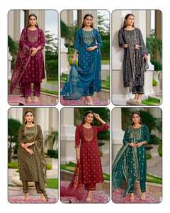 Pantalon Kurti en soie imprimé or avec dupata, couleur incroyable, Collection de 3 pièces, achats en ligne en inde, offre spéciale - Product Image 3