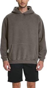 Sudadera con capucha de lana de algodón pesado para hombre, jersey de gran tamaño lavado con ácido, sudadera atlética informal con bordado 3D - Product Image 3