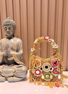 Sac à main bohème en broderie de miroir avec perles et diamants pour femmes, pour mariage, sac à main ethnique indien fait à la main pour soirée - Product Image 3