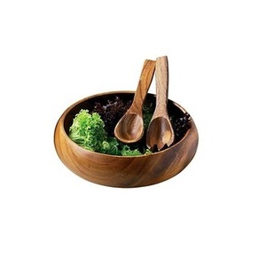 Elegante juego de cuencos para servir ensalada de madera de acacia XH de 12 pulgadas, bandejas para servir de madera ecológicas hechas a mano con características decorativas - Product Image 1