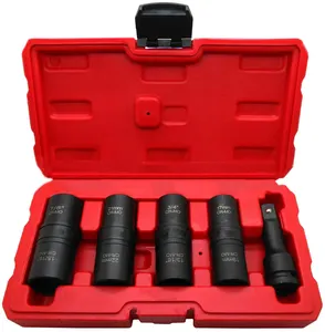 5Pc 1/2 "Dr. CR-MO "Dunne Wall Flip Impact Socket Set Met 3" Verlengbalk