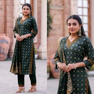 Ropa diaria de algodón indio Chanderi Kurti y conjunto de pantalón exportado Salwar del fabricante ropa paquistaní - Product Image 2