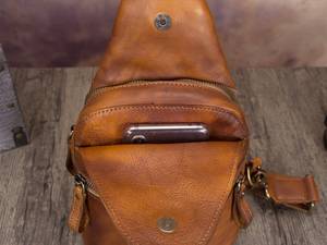 LCB-0211 Men's Genuine Leather Casual Crossbody Chest <b>Shoulder</b> <b>Bag</b> Vintage Style Outdoor Travel Sling <b>Bags</b> - Product Image 4
