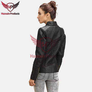 Cazadora de cuero genuino de secado rápido para mujer de diseñador Chaqueta tejida cómoda y personalizable Características transpirables - Product Image 6