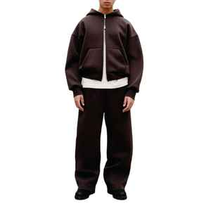 Unisex Custom Cotton Fleece Heavyweight Casual Tracksuit <b>Full</b> <b>Zip</b> <b>Hoodie</b> Plain Jogger 2-Piece Sweat Suits Set Jogging - Product Image 6