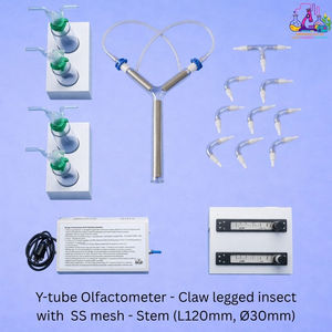 Olfactomètre Y-Tube personnalisable avec tiges en maille d'acier inoxydable (L120mm 30mm) et bras (L80mm 30mm) en verre borosilicaté pour appareils à griffes - Product Image 1