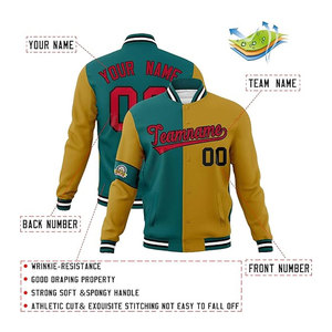 Varsity Baseball blouson bombardier léger col montant personnalisé couleur or vert vif texte cousu Logo Style Letterman - Product Image 3
