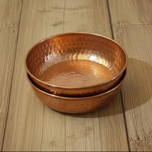 ชามเสิร์ฟทรงกลมทองแดงลายตอกสวยงาม ชามโลหะลายตอกเคลือบทองแดง ชามดีไซน์เนอร์ทำมือลายตอกทองแดง - Product Image 1