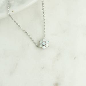 Opal <b>Pendant</b> Necklace White Opal Jewelry October <b>Birthstone</b> Gift For Her Minimalist Flower Necklace Elegant Accessory - Product Image 4