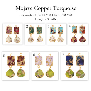 Mohave – boucles d'oreilles en cuivre, turquoise, plaqué or, connecteur, double pierre, diy, fournitures de bijouterie, vente en gros - Product Image 2