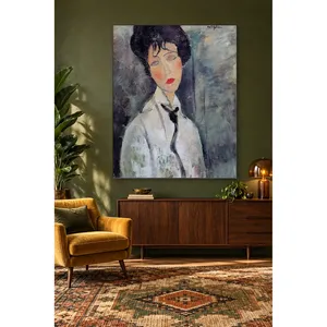 Fida Modigliani Portrait de femme avec cravate noire, impression sur toile - Product Image 4