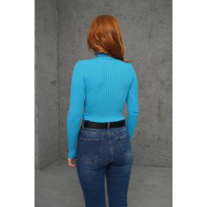 Suéter de Punto Acanalado con Cuello Alto Turquesa para Mujer, Marca Lustrin, con Detalles, Talla Estándar, Mezcla de Poliéster y Elastano - Product Image 5