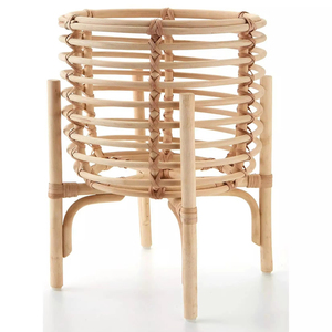 Jardinière en rotin naturel tissé à la main moderne avec pieds en bois, élégant support de plante surélevé décoratif pour la décoration intérieure - Product Image 1