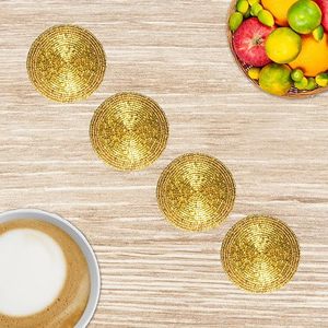 Golden Glass Beads <b>Table</b> <b>Coaster</b> Best for Parties and Other Functions Tableware Decorative Beast Design <b>Coaster</b> - Product Image 6