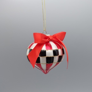 High Quality Christmas Glass Ornament Plaid Stripe Design with <b>Red</b> <b>Bow</b> & Sequined Hanging Decoration for Tree & Ball Decorations - Product Image 2