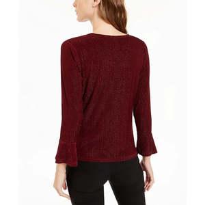 Top da donna Alfani a righe metallizzate con orlo a torsione, vestibilità ampia, taglia L, colore vino, abbigliamento lungo e corto per l'autunno, in maglia e chiffon - Product Image 2