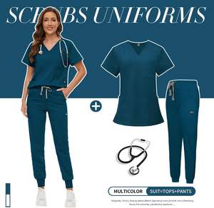 Ensembles de gommage d'hôpital unisexe uniformes médicaux en gros gommages d'allaitement confortable col en V polyester rayonne coton - Product Image 4