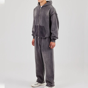 Ensemble de survêtements délavés 400 Gsm, survêtements vintage personnalisés, survêtements à jambes évasées, survêtements délavés à l'acide, ensemble de survêtements et de sweat-shirts pour hommes - Product Image 2