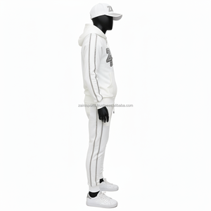 Haute qualité hommes 320 GSM coton polaire survêtement blanc vêtements de sport avec bande latérale panneau broderie Chenille Logo hommes survêtement - Product Image 5
