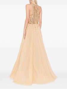 Robe de soirée nude en satin antistatique de luxe sans manches col rond paillettes silhouette droite spaghetti sangle pour bal naturel - Product Image 6