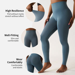 Ensemble de yoga et fitness couleur unie, personnalisable en usine, avec logo imprimé sur mesure, respirant, séchage rapide, taille en V - Product Image 1