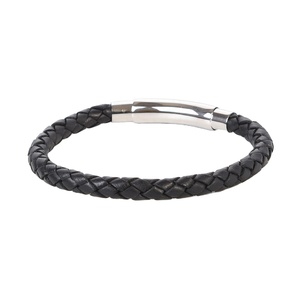 New Classic Style <b>Men</b> Bolo Braided <b>Leather</b> <b>Bracelet</b> Simple Black Stainless Steel <b>Bracelet</b> Jewelry Gifts - Product Image 1