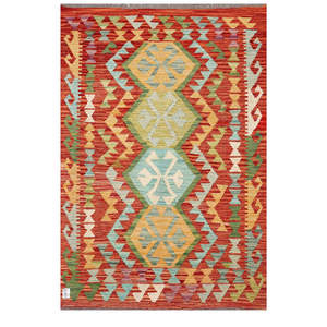 Alfombra Kilim de Maimana, Afganistán, 145 x 101 cm, Alfombras y Juegos de Alfombras Tejidas a Mano Tradicionales - Product Image 1