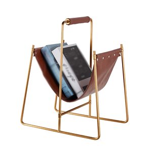 Organisateur de fichiers de magazines en cuir marron et métal de qualité supérieure pour la maison ou le bureau Organisateur de bureau Look simple et chic - Product Image 4