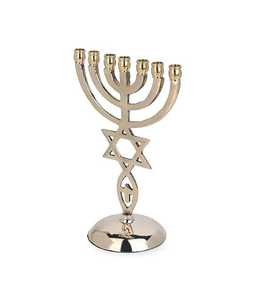 Or juif Menorah 7 Branches Menorah Miniature Temple Juif En Laiton Candélabres Bougeoirs Stand Chandelier À La Main - Product Image 2